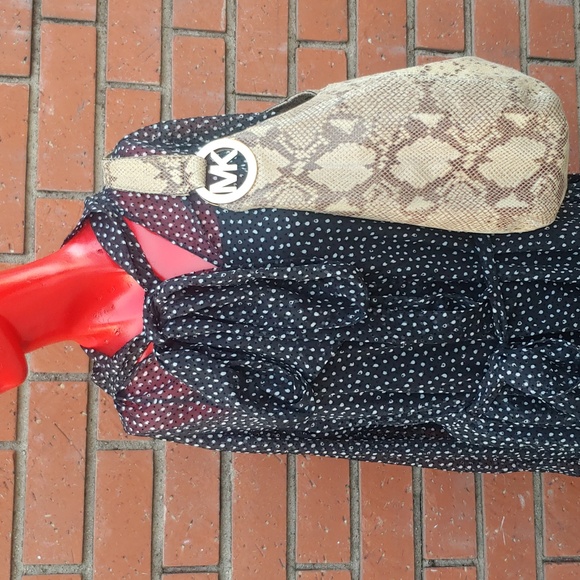 Michael Kors Leather Snake Print Hobo Bag in Cream and Brown - Picture 3 of 16